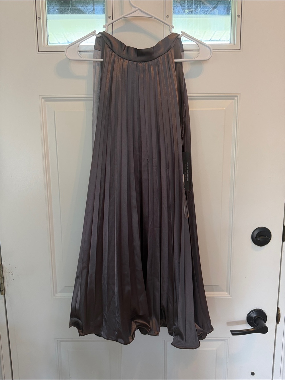 Pleated Satin Mini Dress - Gray